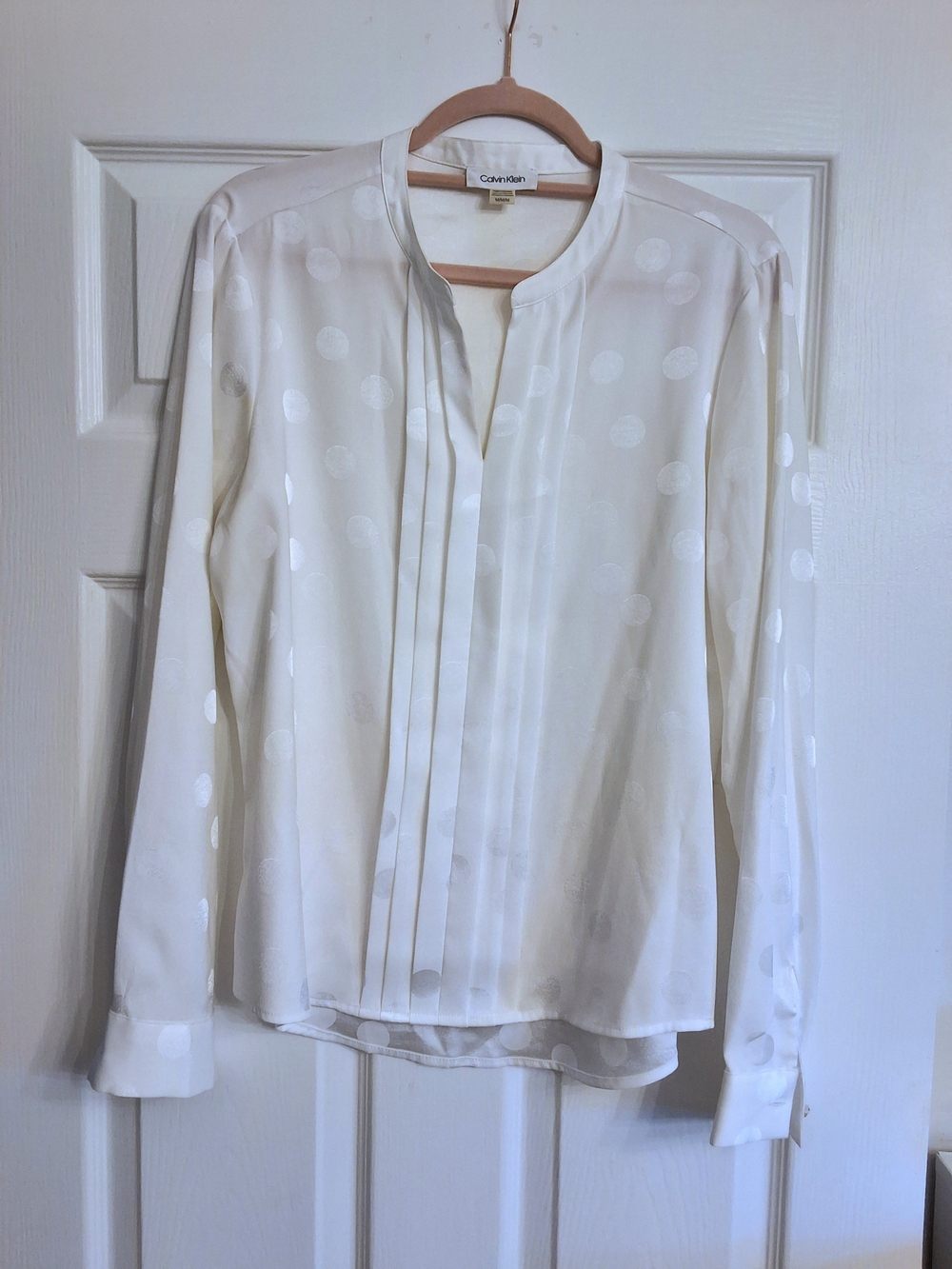 Calvin Klein Women's White Polka Dot Pleated Front Blouse